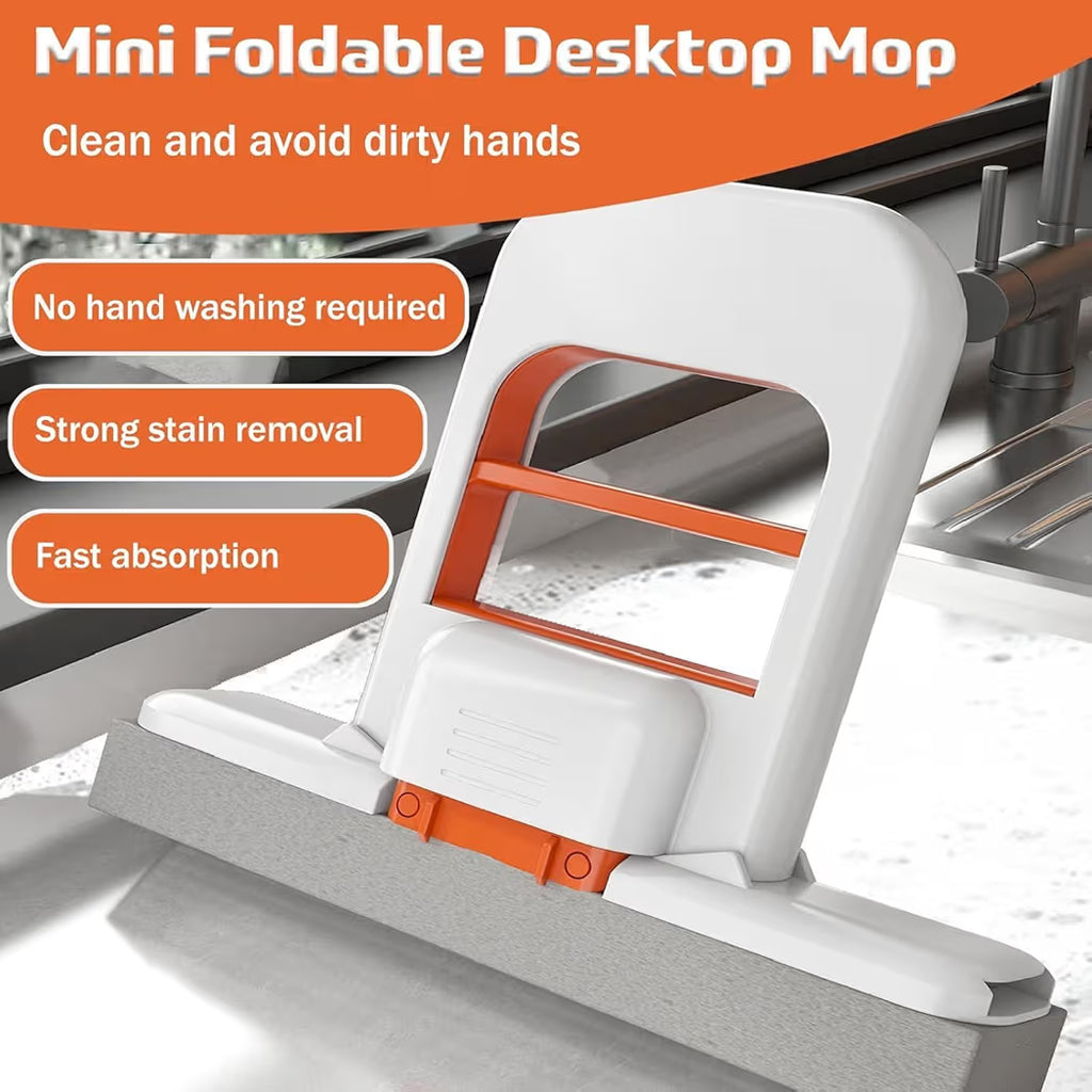 GharTech Mini Foldable Desktop Mop – Self-Squeeze Sponge Wet & Dry