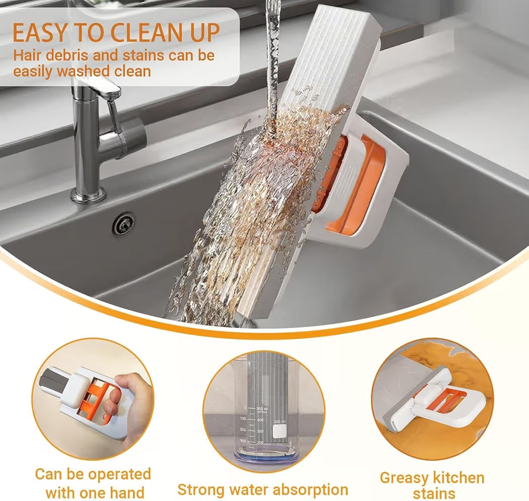 GharTech Mini Foldable Desktop Mop – Self-Squeeze Sponge Wet & Dry